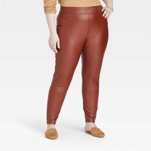 Ava & Viv Faux Leather Leggings in Rust Brown